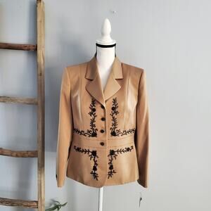 Kasper Women's Tan Vanity Fair Embroidered Beaded Blazer Jacket Size 12P